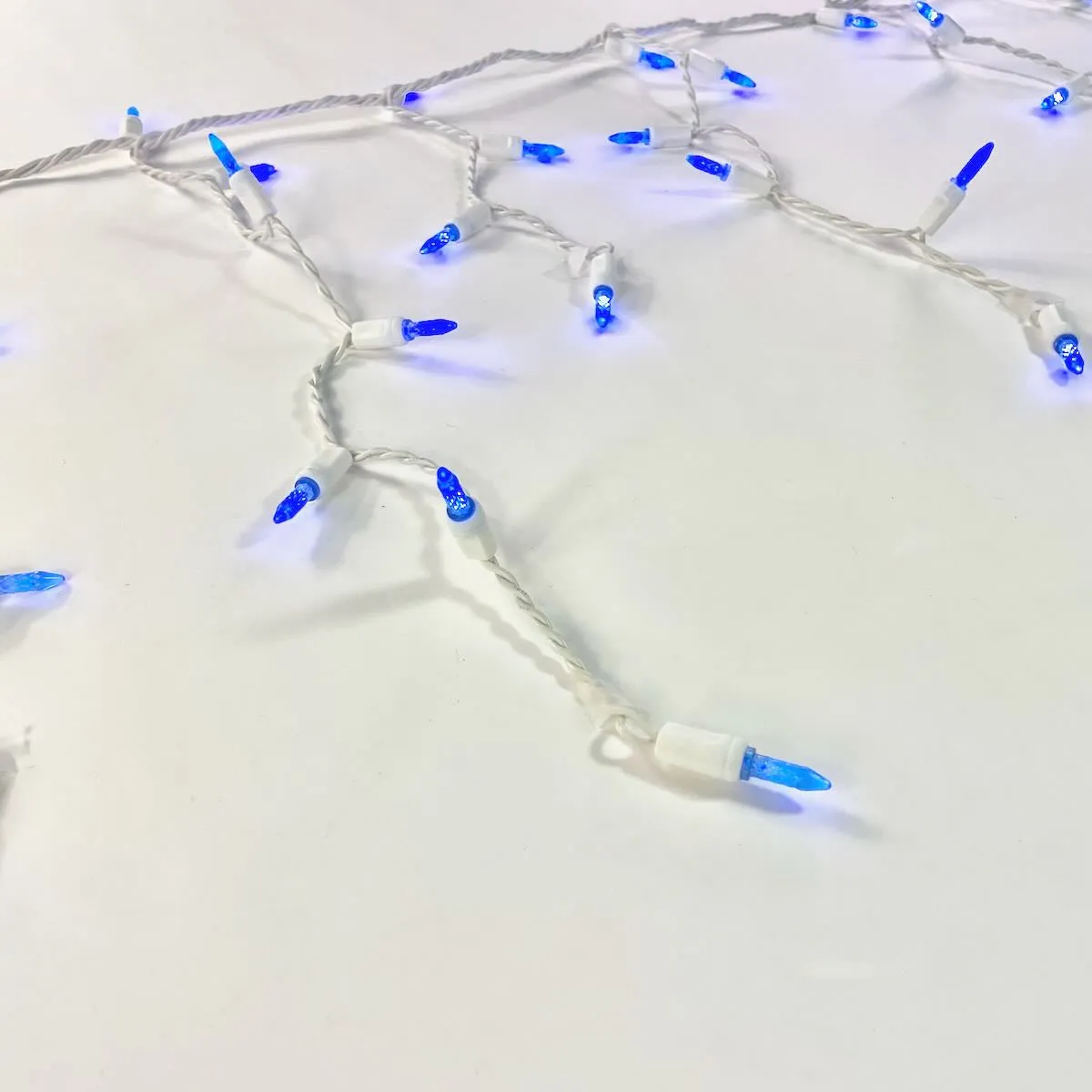 100-light M5 Blue LED Icicle Lights, White Wire