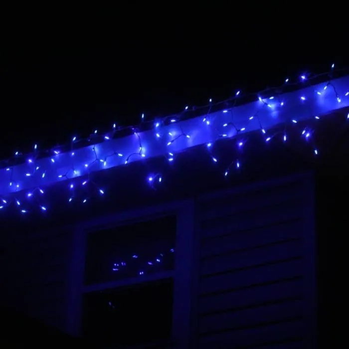 100-light M5 Blue LED Icicle Lights, White Wire