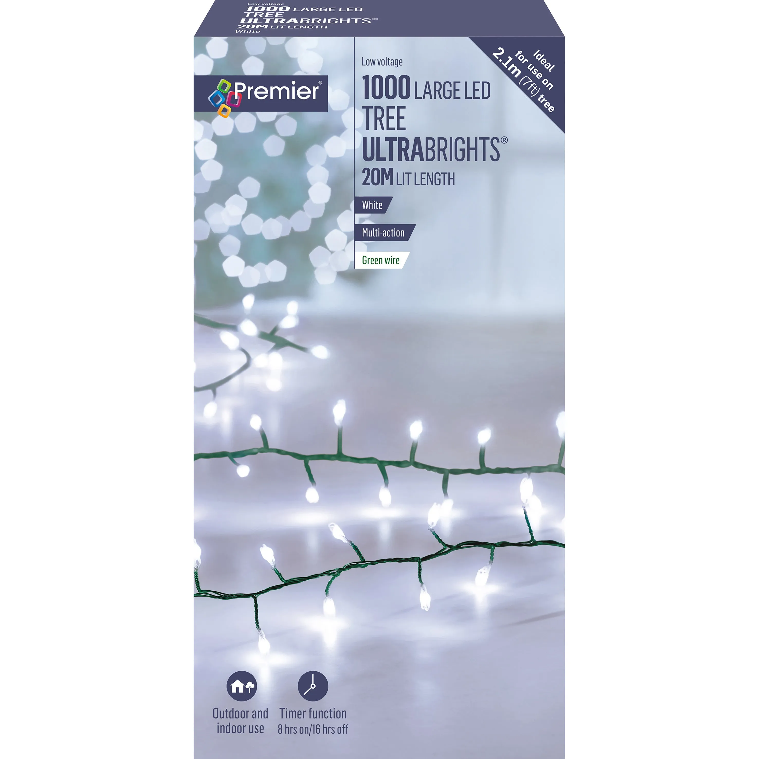 1000 Multi Action LED Ultra TreeBrights with Timer Green Cable- White