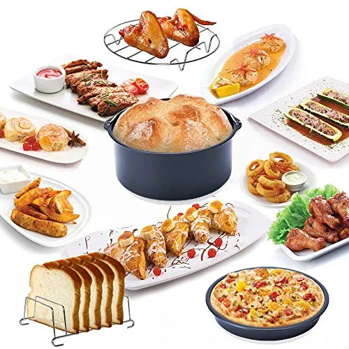 11PCS Air-Fryer-Accessories with Recipe-Cookbook-Liners, Non-stick Barrel/Pan   Metal Holder   Multi-Purpose Rack  Baking Mat