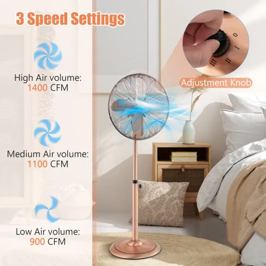 16 Inch Pedestal Standing Fan Oscillating Pedestal Fan with 3 Speeds and Adjustable Height-Copper