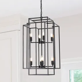 18.1" Vintage Lantern Chandelier Farmhouse Candle Chandelier (Black)