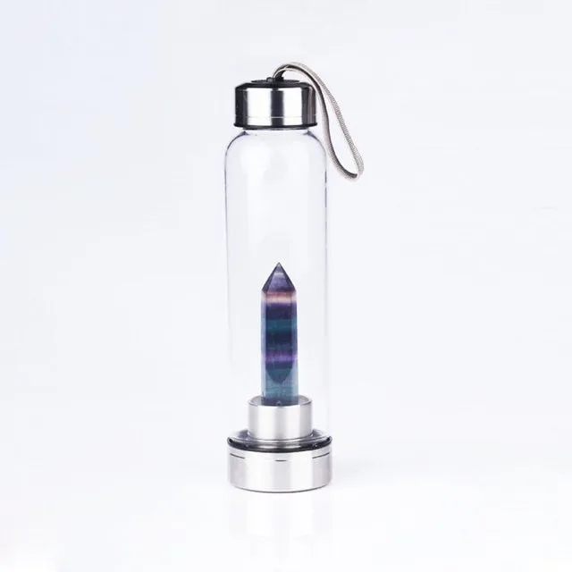 1PC Natural Quartz Gemstone Glass Water Bottle Direct Drinking Cup Glass Crystal Obelisk Wand Healing Wand Bottle Rope