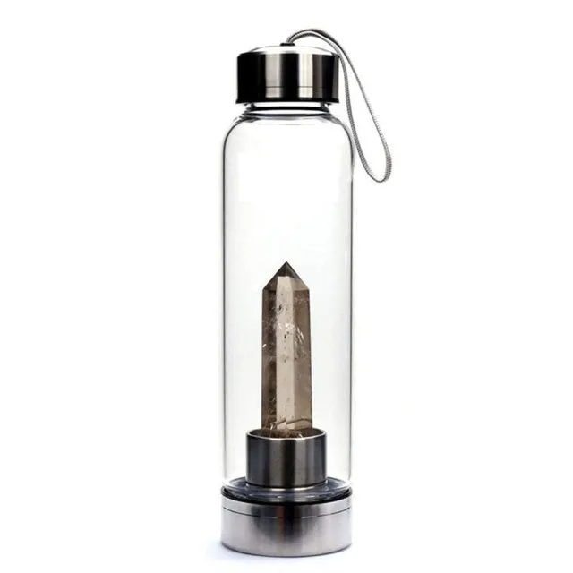 1PC Natural Quartz Gemstone Glass Water Bottle Direct Drinking Cup Glass Crystal Obelisk Wand Healing Wand Bottle Rope