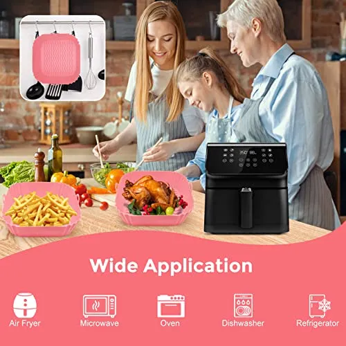 2 Pack Air Fryer Silicone Liners, 8 Inch Reusable Heat Resistant Square Food Grade Silicone Air fryer Pots Inserts Baskets Bowl Accessories for COSORI Instant Vortex 4 to 7 QT Air Fryer Oven Microwave