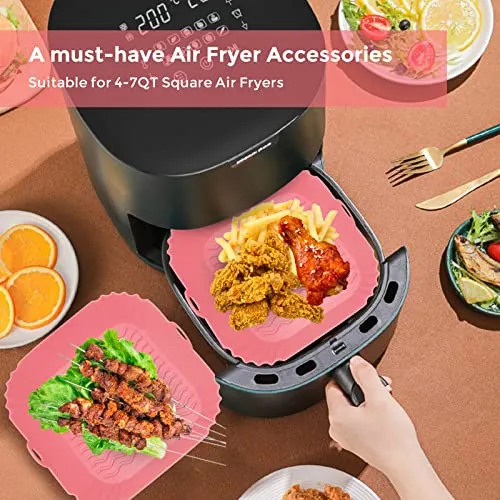 2 Pack Air Fryer Silicone Liners, 8 Inch Reusable Heat Resistant Square Food Grade Silicone Air fryer Pots Inserts Baskets Bowl Accessories for COSORI Instant Vortex 4 to 7 QT Air Fryer Oven Microwave