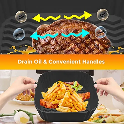 2 Pack Air Fryer Silicone Liners, Square Non-Stick Airfryer Liners Reusable Pot, Heat Resistant Air Fryer Accessories, Deep Fryer Baskets for 4 to 7 QT Oven Microwave Air Fryer Silicone Baking Tray