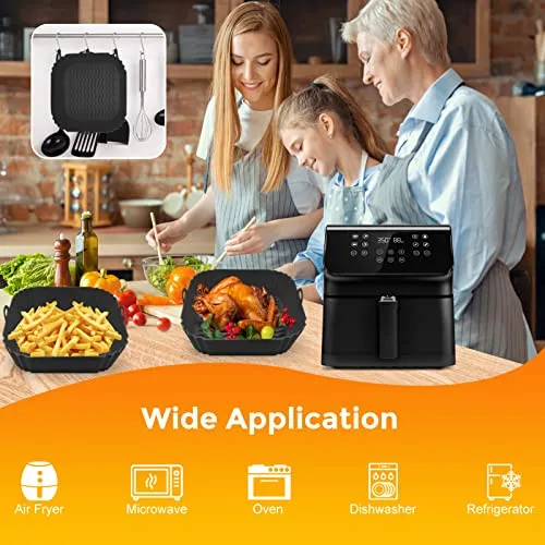 2 Pack Air Fryer Silicone Liners, Square Non-Stick Airfryer Liners Reusable Pot, Heat Resistant Air Fryer Accessories, Deep Fryer Baskets for 4 to 7 QT Oven Microwave Air Fryer Silicone Baking Tray