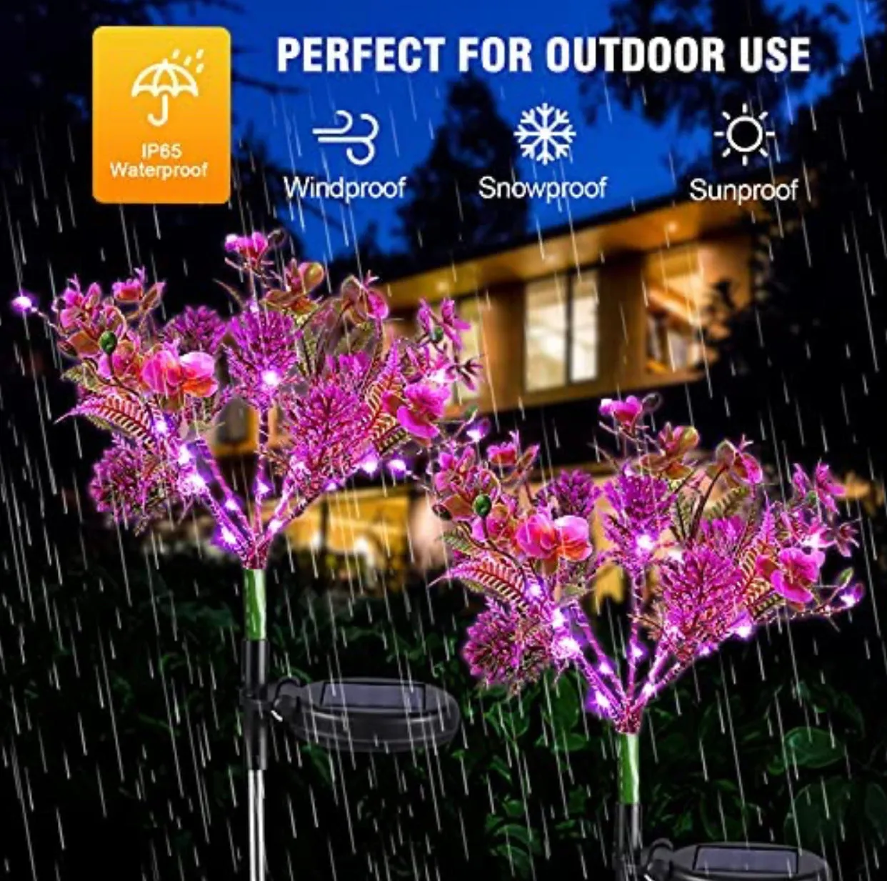 2 Pack Solar Powered Phalaenopsis Flowers Lights Design, Waterproof