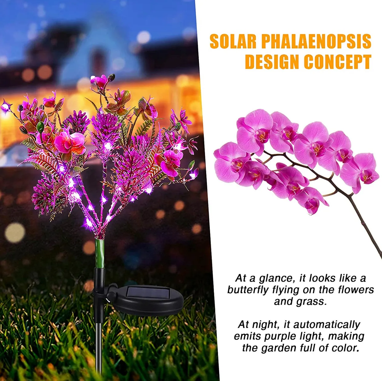 2 Pack Solar Powered Phalaenopsis Flowers Lights Design, Waterproof