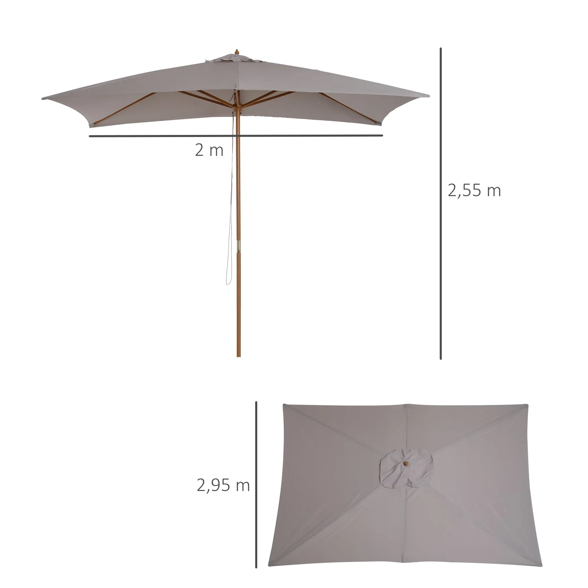 2 x 3m Wooden Parasol Garden Umbrellas Sun Shade Patio Outdoor Umbrella Canopy New (Light Grey)