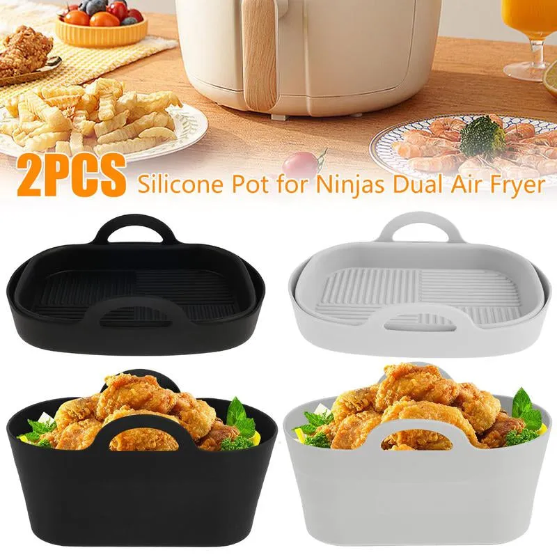 2Pcs Air Fryer Silicone Pot Reusable Air Fryer Liner Basket No-Stick Pan Heat Resistant Baking Tray Air Fryer Accessories for 8QT Air Fryer Oven