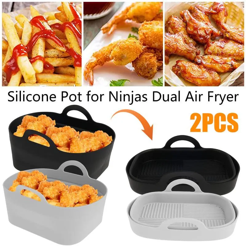 2Pcs Air Fryer Silicone Pot Reusable Air Fryer Liner Basket No-Stick Pan Heat Resistant Baking Tray Air Fryer Accessories for 8QT Air Fryer Oven