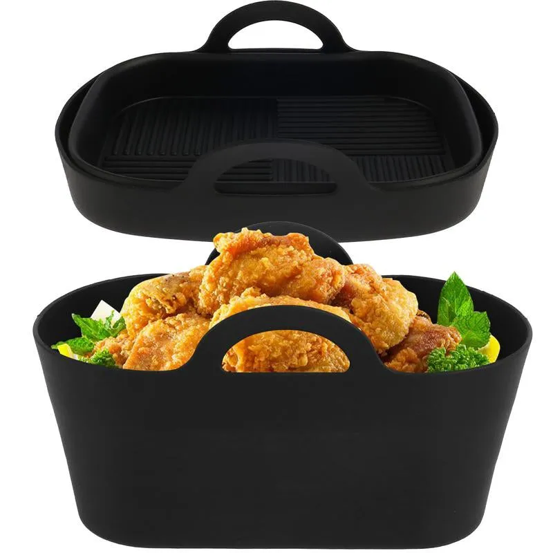 2Pcs Air Fryer Silicone Pot Reusable Air Fryer Liner Basket No-Stick Pan Heat Resistant Baking Tray Air Fryer Accessories for 8QT Air Fryer Oven