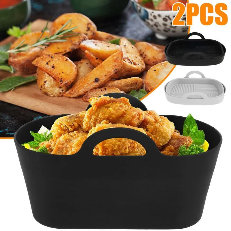 2Pcs Air Fryer Silicone Pot Reusable Air Fryer Liner Basket No-Stick Pan Heat Resistant Baking Tray Air Fryer Accessories for 8QT Air Fryer Oven