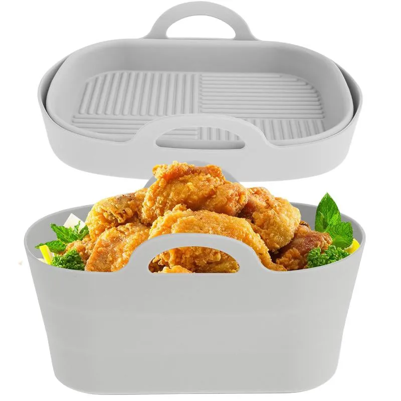 2Pcs Air Fryer Silicone Pot Reusable Air Fryer Liner Basket No-Stick Pan Heat Resistant Baking Tray Air Fryer Accessories for 8QT Air Fryer Oven