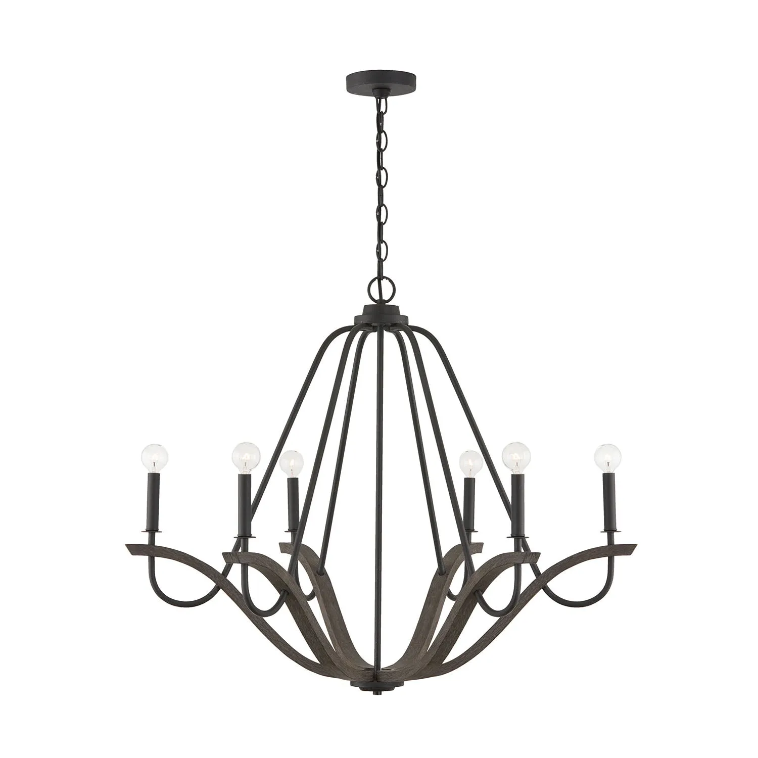 36" CLIVE 6-LIGHT CHANDELIER, CARBON GREY AND BLACK IRON