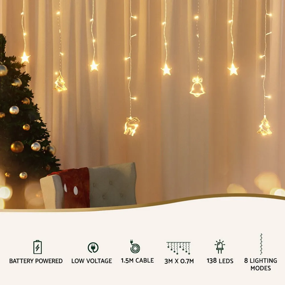 3M Christmas Icicle Lights String Lights 138 LED Warm White