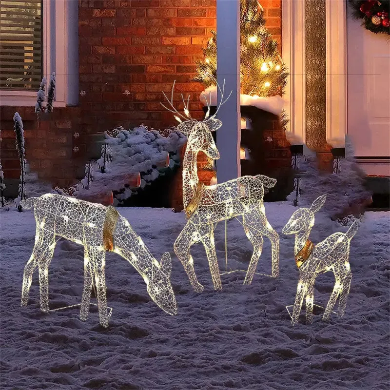 3pcs Christmas Wrought Iron Deer LED Light Glowing