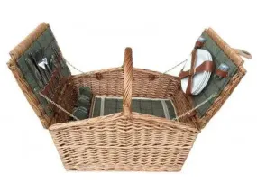 4 PERSON GREEN TWEED DOUBLE LID HAMPER