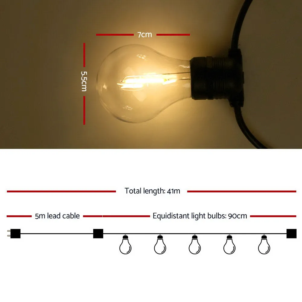 41m LED Festoon String Lights IP44 40 Bulbs Outdoor Decor