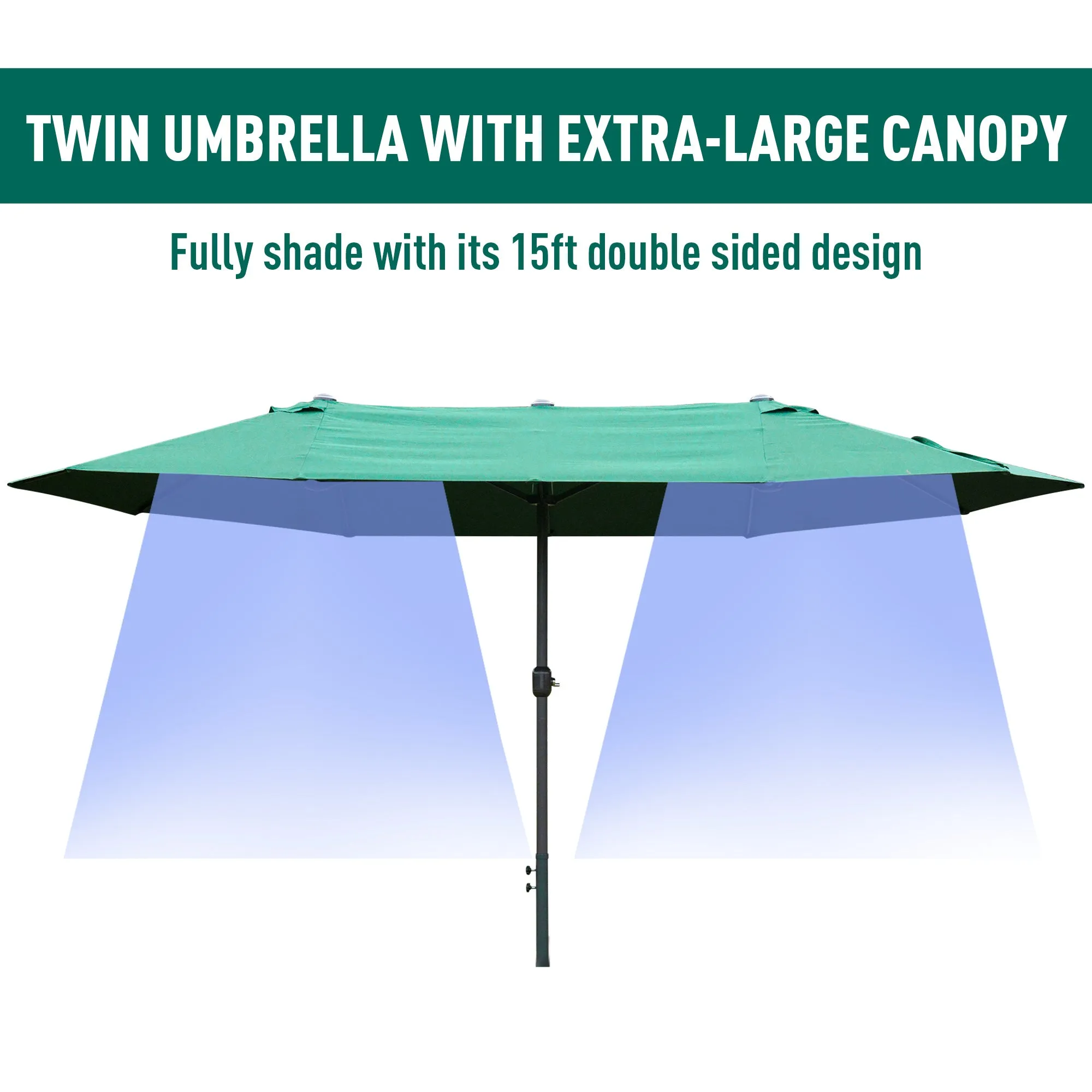 4.6m Garden Parasol Double-Sided Sun Umbrella Patio Market Shelter Canopy Shade Outdoor Dark Green