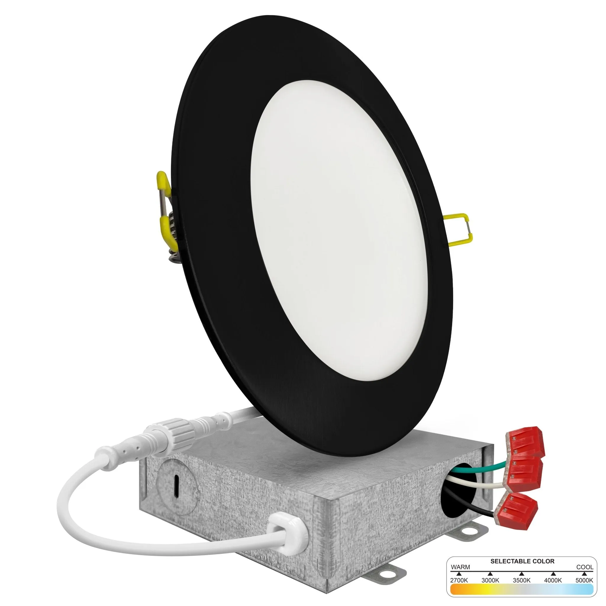 4" Inch Black Canless Recessed Lighting LED Wafer Lights - Wet Rated - 5CCT 2700K-5000K - 630LM