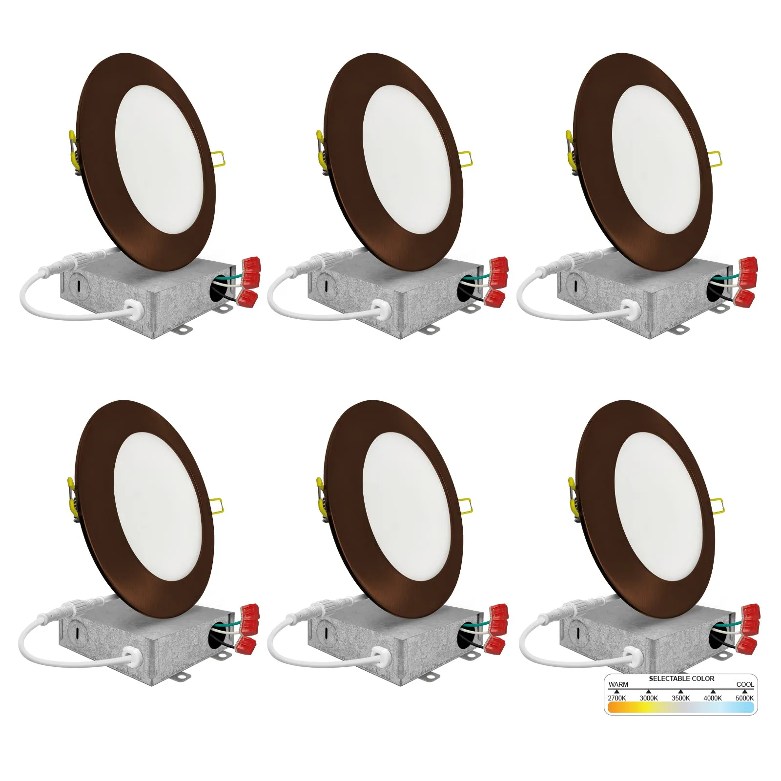 4" Inch Bronze Canless Recessed Lighting Slim LED Wafer Lights - Wet Rated - 5CCT 2700K-5000K - 630LM