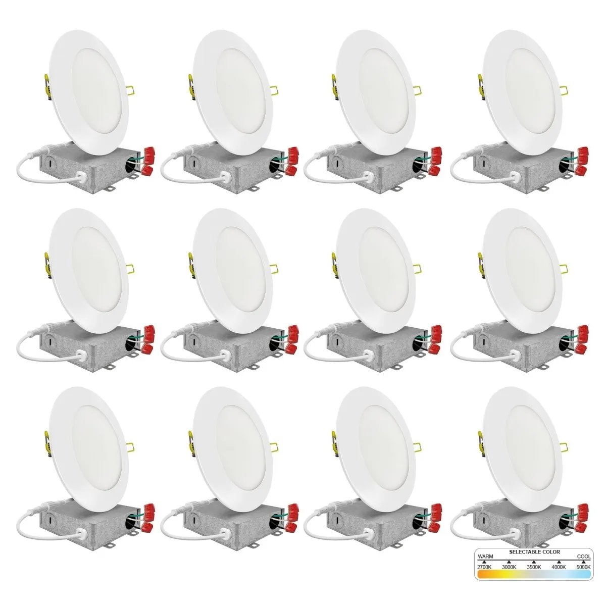 4" Inch Low Voltage Recessed Lighting 12V Canless LED Ceiling Lights - Wet Rated - 5CCT 2700K-5000K - 600LM