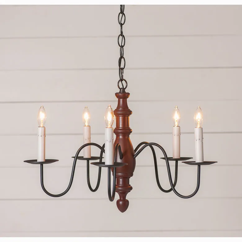 5-Arm Country Inn Wood Chandelier in Rustic Red