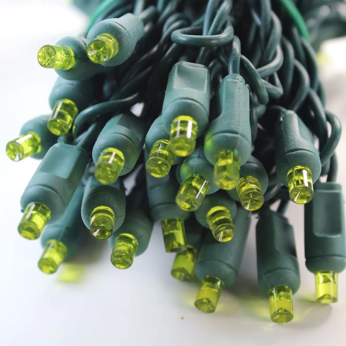 50-light  5mm Yellow LED Christmas Lights, Green Wire 6" Spacing