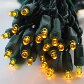 50-light  5mm Yellow LED Christmas Lights, Green Wire 6" Spacing