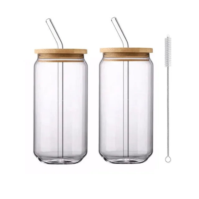 500ml Glass Cup With Lid and Straw