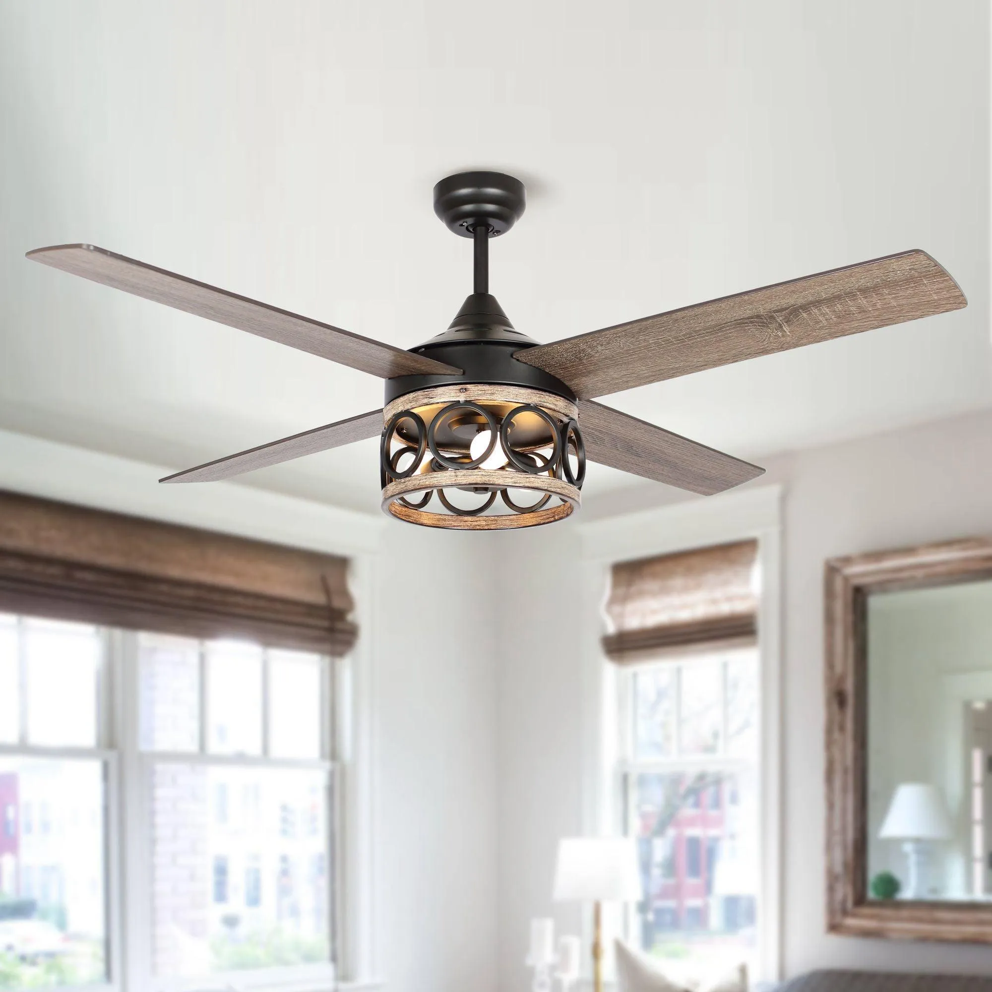 52" Kashmir Farmhouse Downrod Mount Reversible Ceiling Fan with Lighting and Remote Control