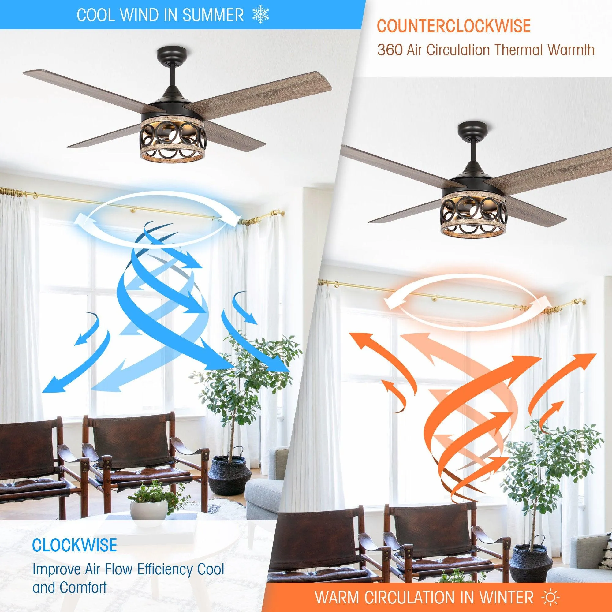 52" Kashmir Farmhouse Downrod Mount Reversible Ceiling Fan with Lighting and Remote Control