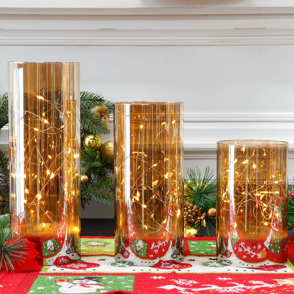 6/8/10inch High Battery Glass Decorative Lights（Set of 3）