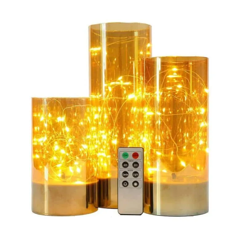 6/8/10inch High Battery Glass Decorative Lights（Set of 3）