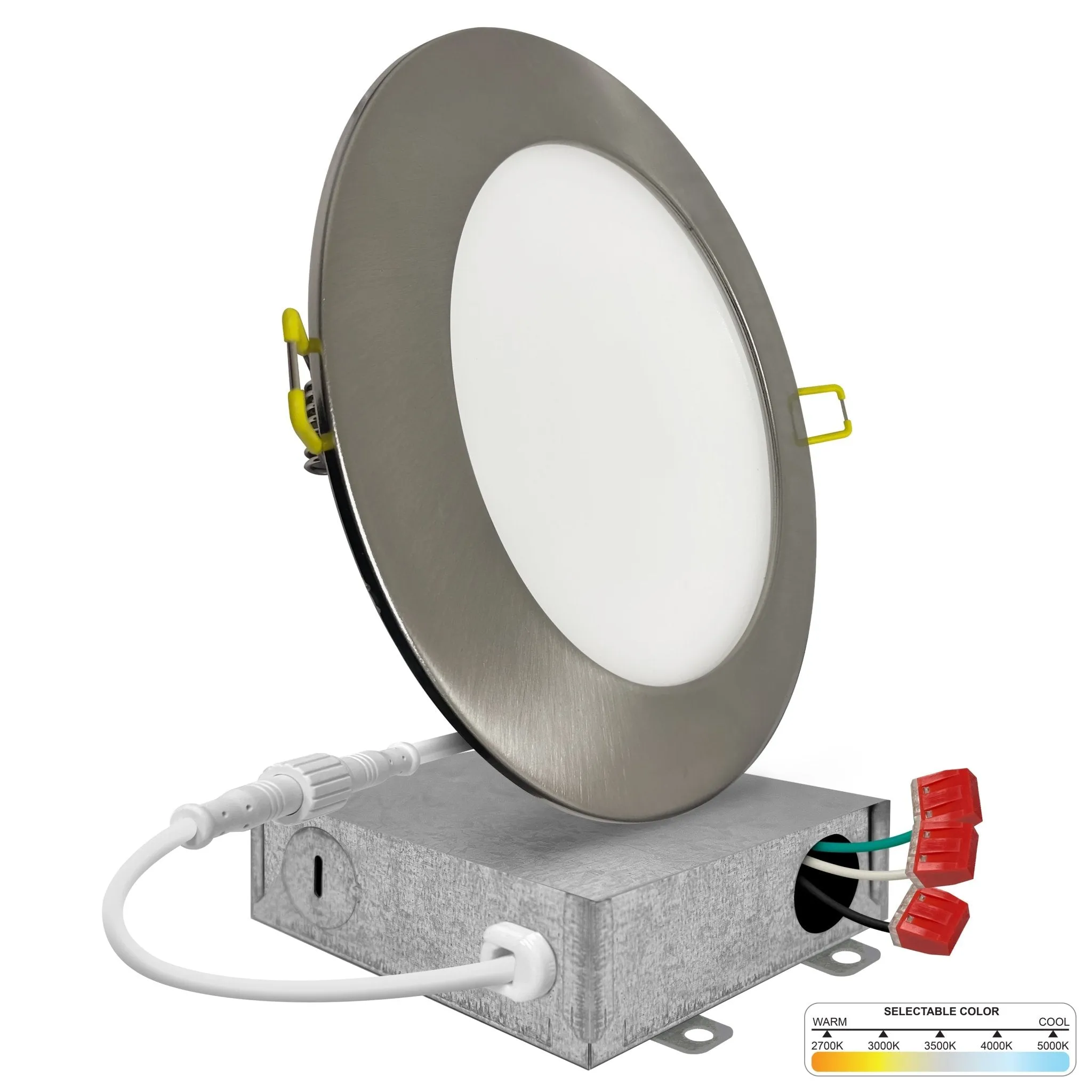 6" Inch Brushed Nickel Canless Recessed Lighting Slim LED Wafer Lights - Wet Rated - 5CCT 2700K-5000K - 1050LM