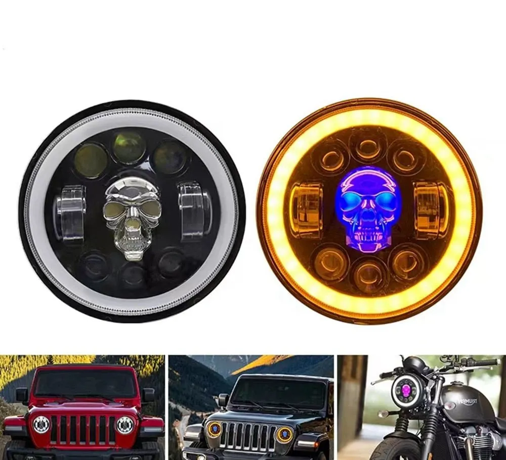 7 Inch Skull LED Headlights - Headlamp Waterproof for Motorcycle/SUV