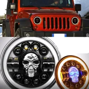 7 Inch Skull LED Headlights - Headlamp Waterproof for Motorcycle/SUV