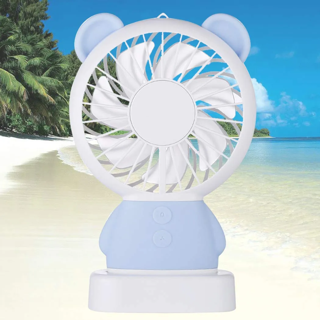 7632 MINI PORTABLE FAN USB RECHARGEABLE HANDHELD BEAR STYLE COLOR CHANGING LED LIGHT POCKET DESK LIGHT FAN (Battery Not Include)