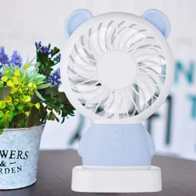 7632 MINI PORTABLE FAN USB RECHARGEABLE HANDHELD BEAR STYLE COLOR CHANGING LED LIGHT POCKET DESK LIGHT FAN (Battery Not Include)