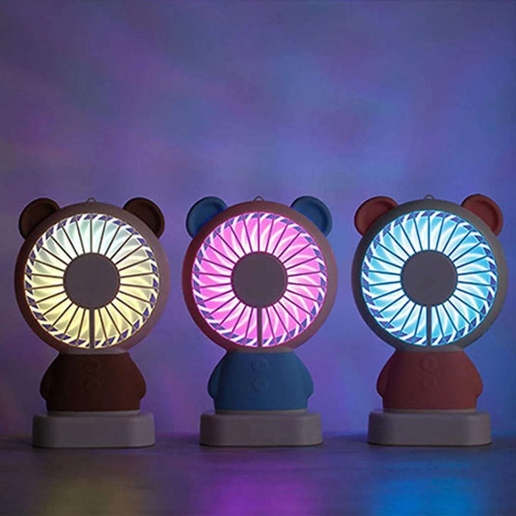 7632 MINI PORTABLE FAN USB RECHARGEABLE HANDHELD BEAR STYLE COLOR CHANGING LED LIGHT POCKET DESK LIGHT FAN (Battery Not Include)