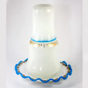 Antique French Opaline Glass Bonne Nuit, Night Water Decanter, Saucer & Cup