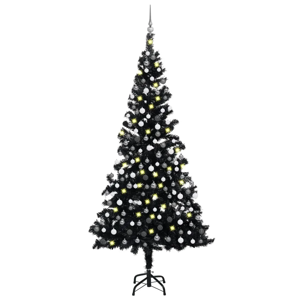 Artificial Christmas Tree with LEDs&Ball Set Black 210 cm PVC