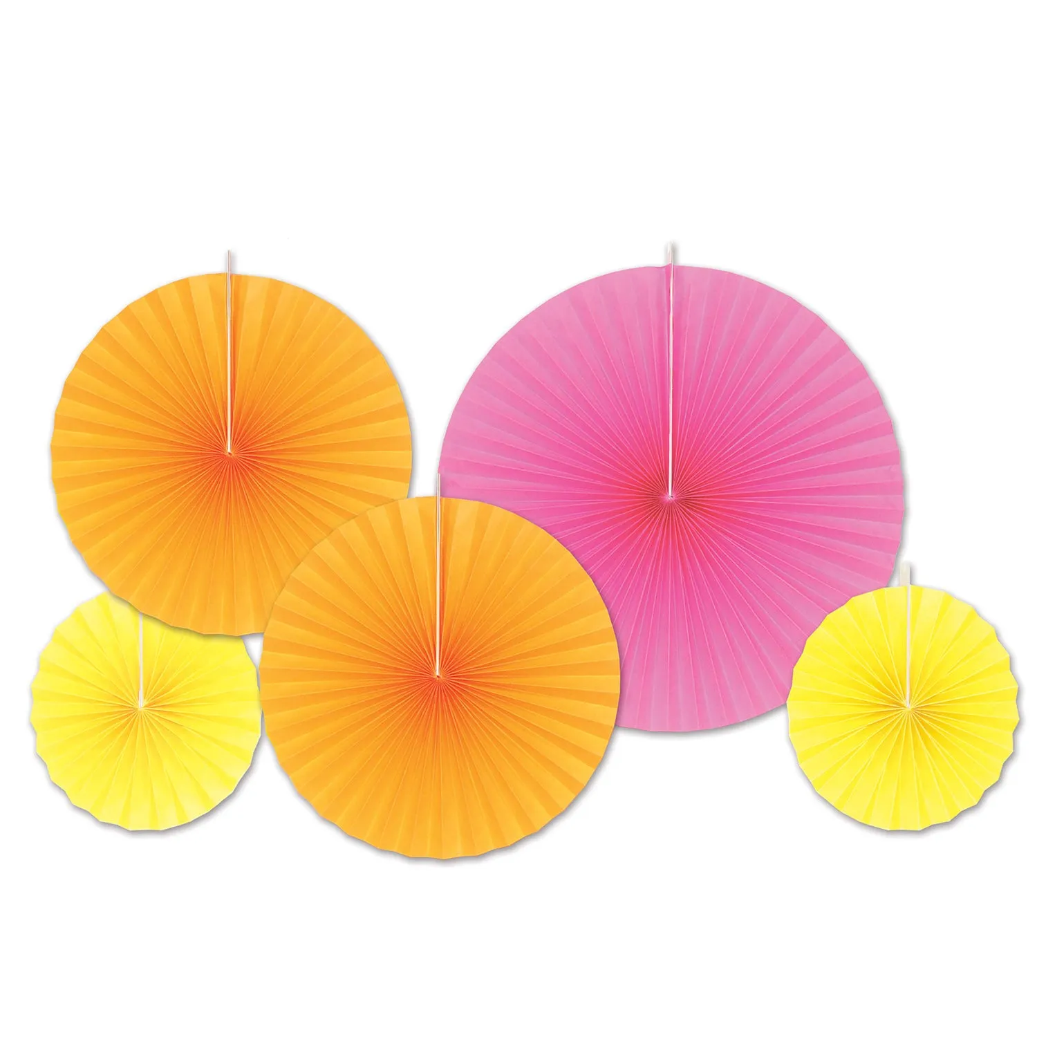 Assorted Colours Paper Fans 5Pk