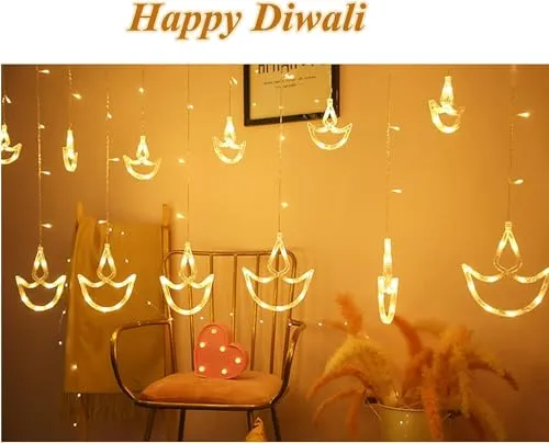 BELLOX Diya Led Lights for Diwali Home Decoration (2.5 mtr,138 LED,6 6 Diya), Corded Electric String Light Window Curtain Lights with 8 Flashing Modes Decoration for Diwali,Christmas,Home(Diya Light)