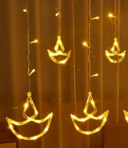 BELLOX Diya Led Lights for Diwali Home Decoration (2.5 mtr,138 LED,6 6 Diya), Corded Electric String Light Window Curtain Lights with 8 Flashing Modes Decoration for Diwali,Christmas,Home(Diya Light)