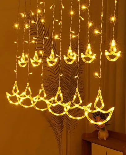 BELLOX Diya Led Lights for Diwali Home Decoration (2.5 mtr,138 LED,6 6 Diya), Corded Electric String Light Window Curtain Lights with 8 Flashing Modes Decoration for Diwali,Christmas,Home(Diya Light)