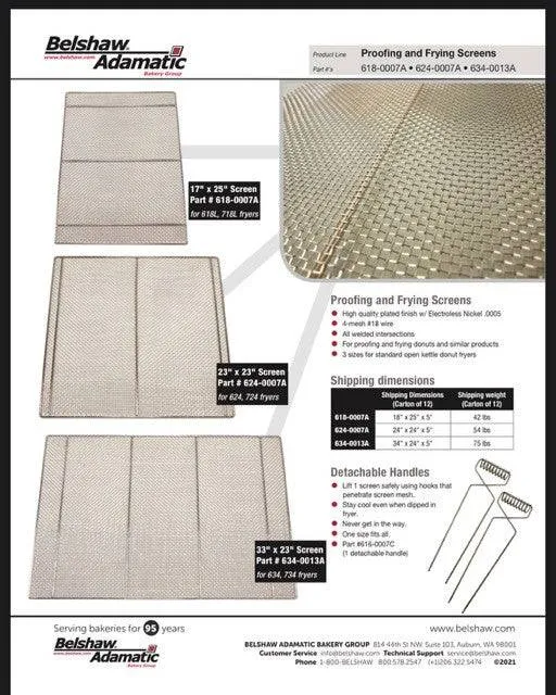 Belshaw 23 X 23 INCHES Fry Screen (58 X 58 CM). FOR PROOFING AND FRYING.